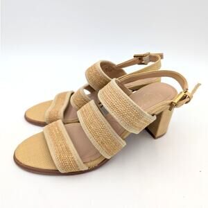 Franco Sarto Buco Heeled Sandals Women's Ankle Strap Natural Size US8 EU38.5